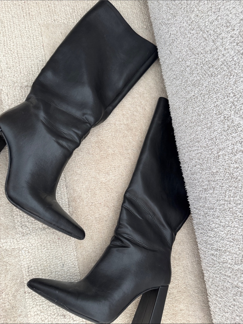 Zara Black Pointed-Toe Mid-Calf Heeled Boots